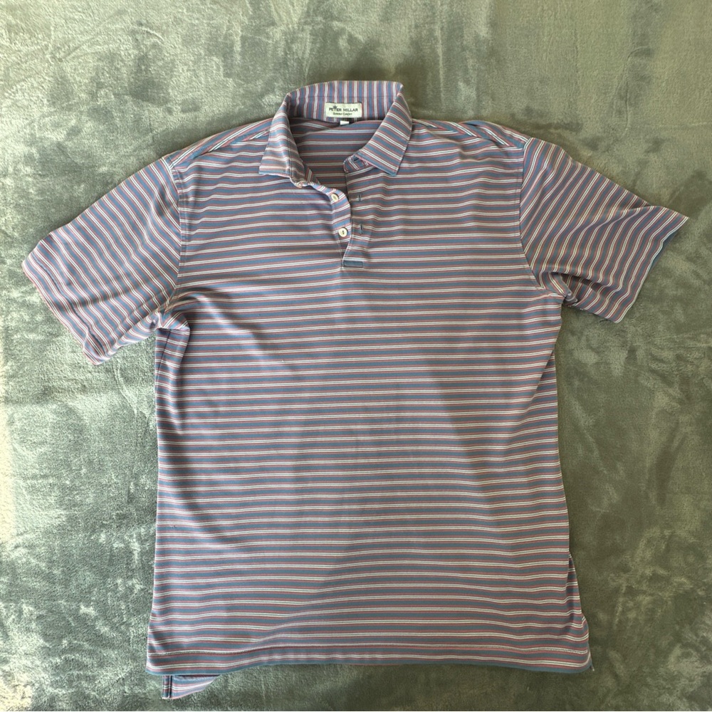 Peter Millar Summer Comfort Men’s Medium Golf Polo Red Blue Stripe